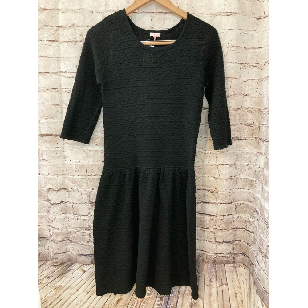 Penny Candy Sweater Dress Womens 14 Black Cable Knit Midi Long Sleeve Stretch